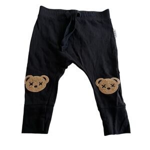 HUX unisex boy girl black drop crotch embroidered teddy bear pants